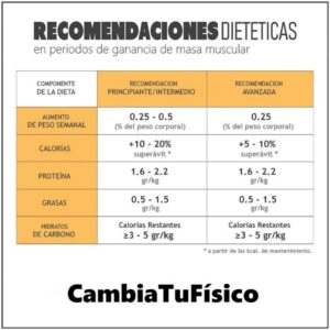 Recomendaciones dietéticas en periodos de ganancia muscular