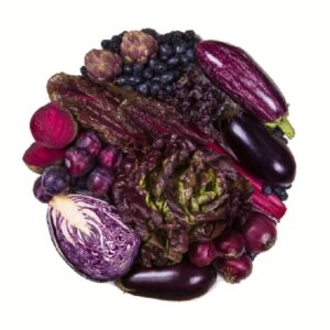 Frutas y vegetales morados, azules e índigos